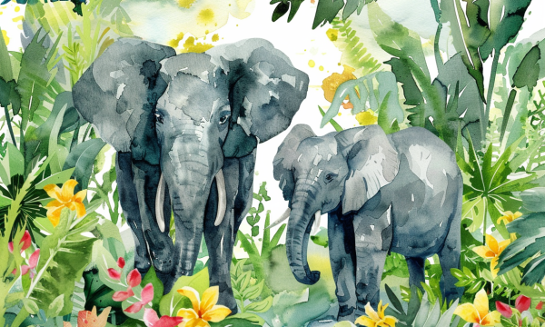omniafinium_watercolor_illustration_of_a_elephants_in_a_jungle_2b28c244-85e5-4c62-8191-c60cfc91515d